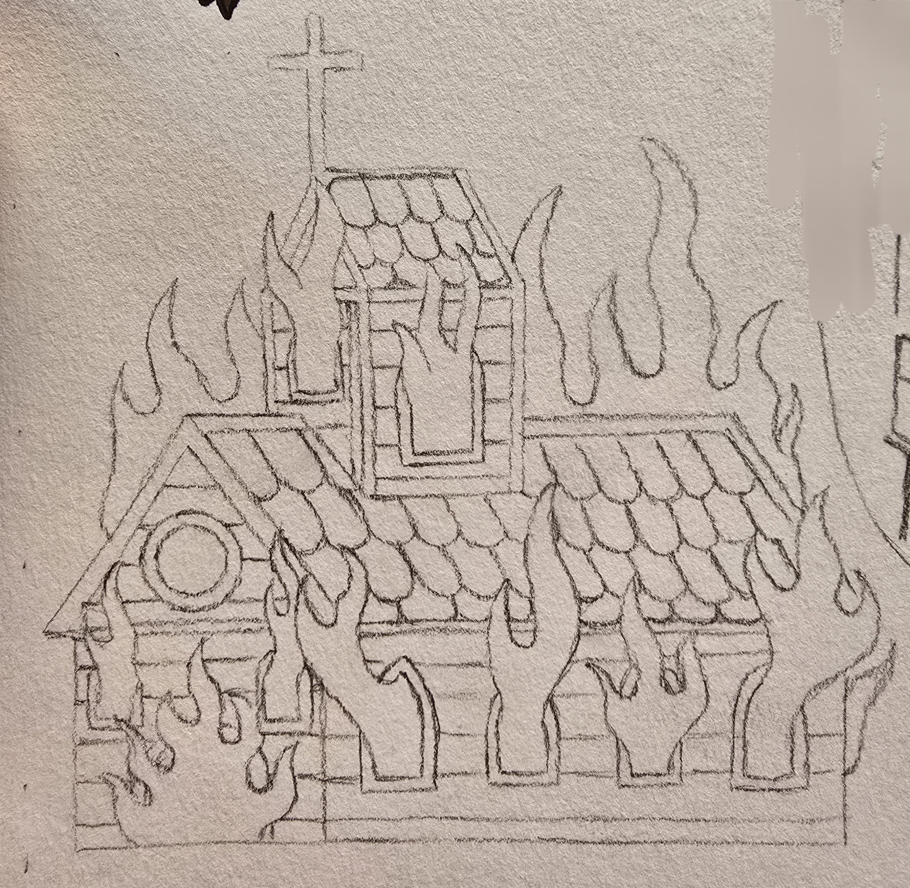burning church pencil